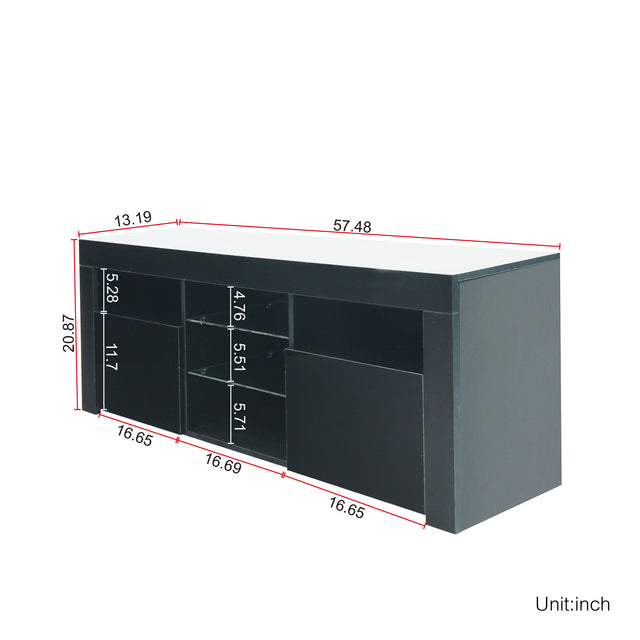 145 Modern 57" TV Stand Matte Body High Gloss Fronts with 16 Color LEDs