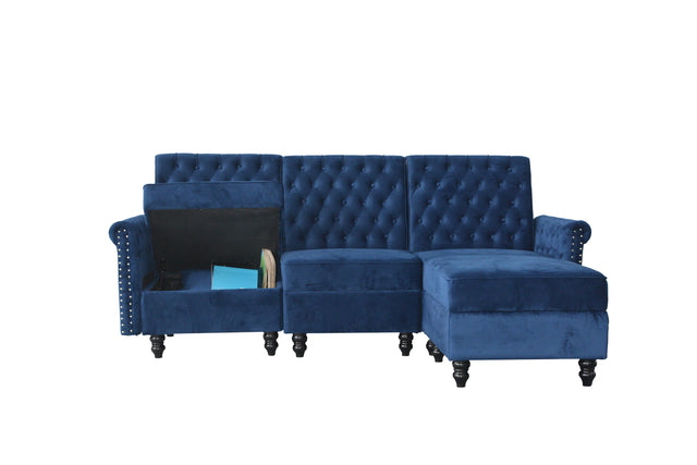 Redde Boo Blue Velvet Soft K/D Sofa And Stool With Storage, High Quality Classic Free Living  Room Sectional Fabirc Sofa
