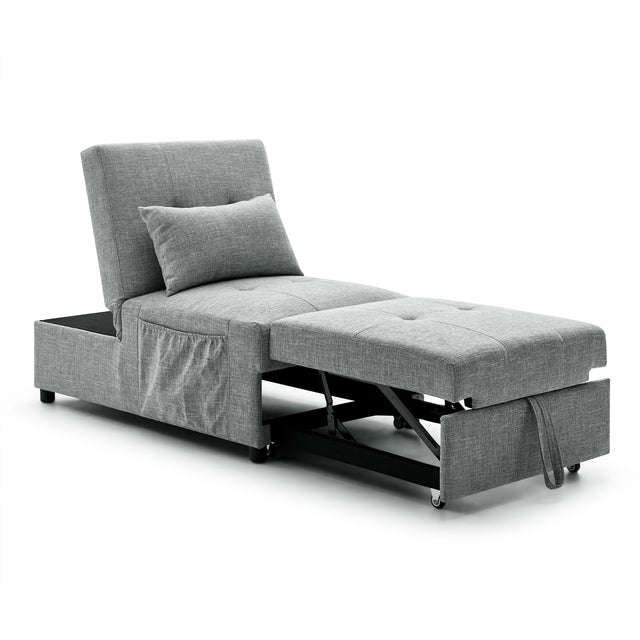 Folding Ottoman Sleeper Sofa Bed, 4 in 1 Function, Work as Ottoman, Chair ,Sofa Bed and Chaise Lounge for Small Space Living, Grey (44” x 26” x 33”H)