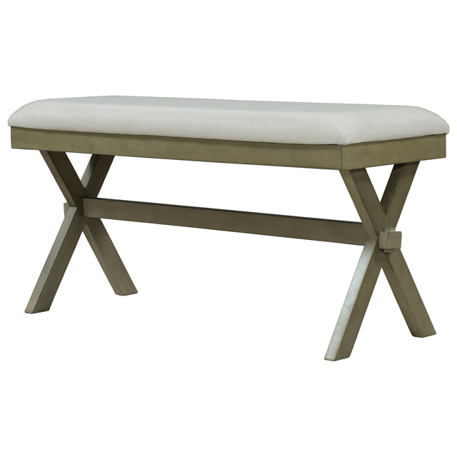 TOPMAX Farmhouse Rustic Wood Kitchen Upholstered Dining Bench,Gray Green