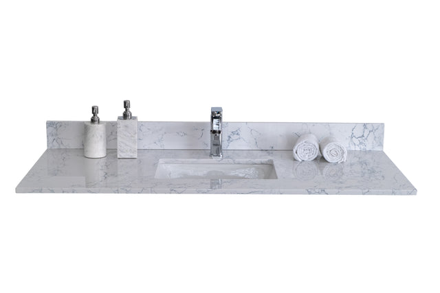 Montary 31"x 22" bathroom stone vanity top Carrara jade engineered marble color with undermount ceramic sink and single faucet hole with backsplash