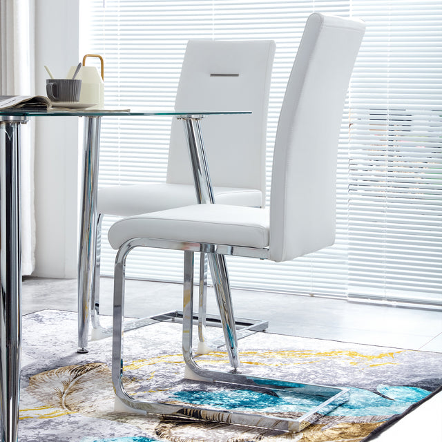 Modern Dining Chairs, PU Faux Leather High Back Upholstered Side Chair ,for Dining Room Kitchen Vanity Patio Club Guest Office Chair (Set of 2) (White+PU Leather)