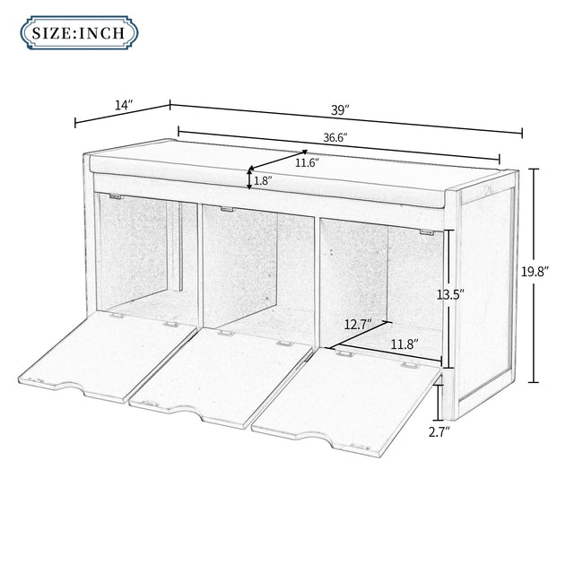 TREXM Storage Bench with Removable Cushion and 3 Flip Lock Storage Cubbies for Living Room, Entryway (Espresso)