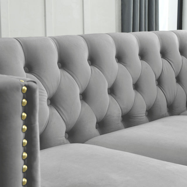 {Contact us for 3D modeling} Velvet Sofa for Living Room,Buttons Tufted Square Arm Couch, Modern Couch Upholstered Button and Metal Legs, Sofa Couch for Bedroom, Grey Velvet