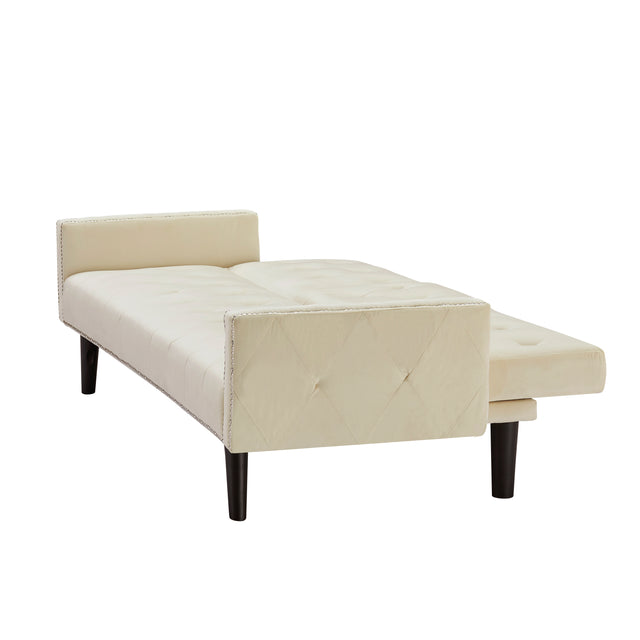 1730 Sofa Bed Armrest with Nail Head Trim with Two Cup Holders 72" Beige Velvet Sofa for Small Spaces
