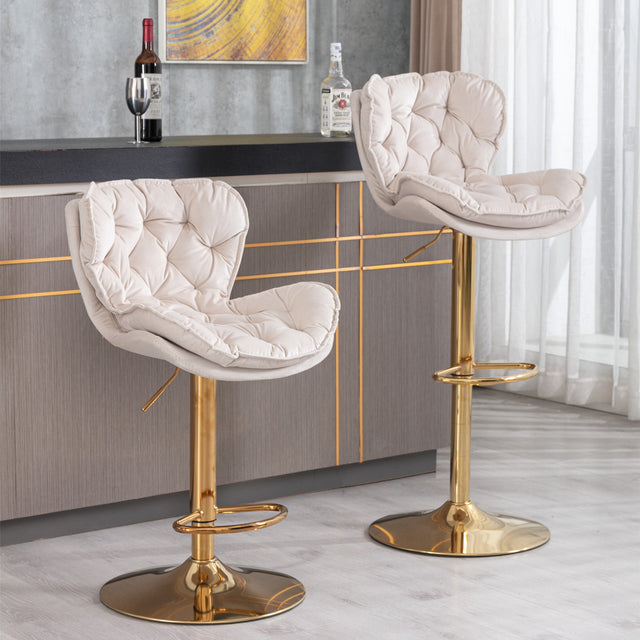 A&A Furniture,Swivel Bar Stools Set of 2, Velvet Counter Height Adjustable Barstools, Dining Bar Chairs Upholstered Modern Bar Stool for Kitchen Island, Cafe, Bar Counter, Dining Room(Beige)