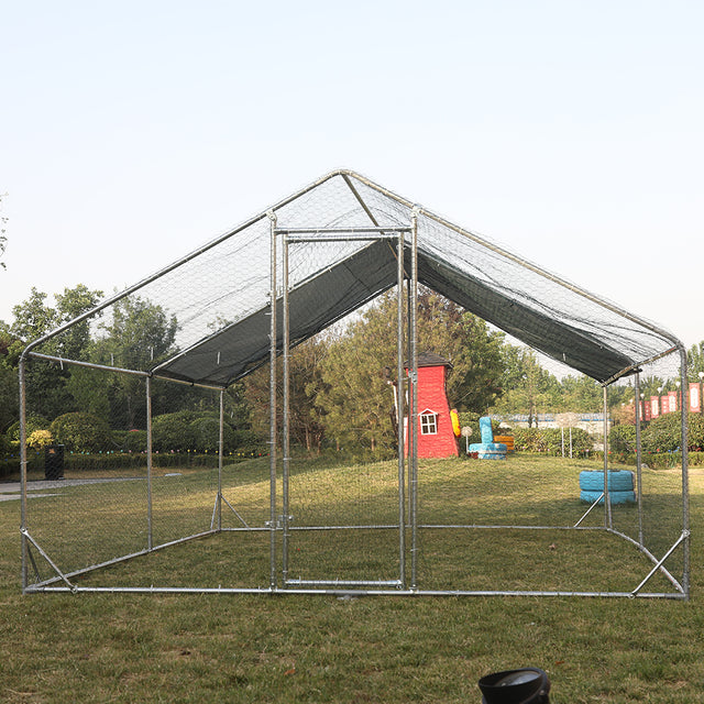 Large Metal Chicken Coop Walk-in Poultry Cage Hen Run House Rabbits Habitat Cage Spire Shaped Coop with Waterproof and Anti-Ultraviolet Cover (10' L x 13' W x 6.4' H)