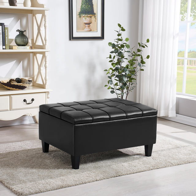Faux Leather Upholstery Storage Ottoman Black