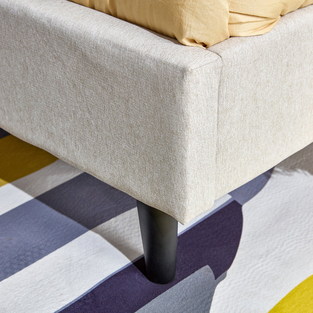 King Size Bed Frame, Modern Upholstered Platform Bed Frame with LED Lights and Height Adjustable Headboard, No Box Spring Needed/Easy Assembly/Pack in 1-Box/Noise-Free (Off white, King)