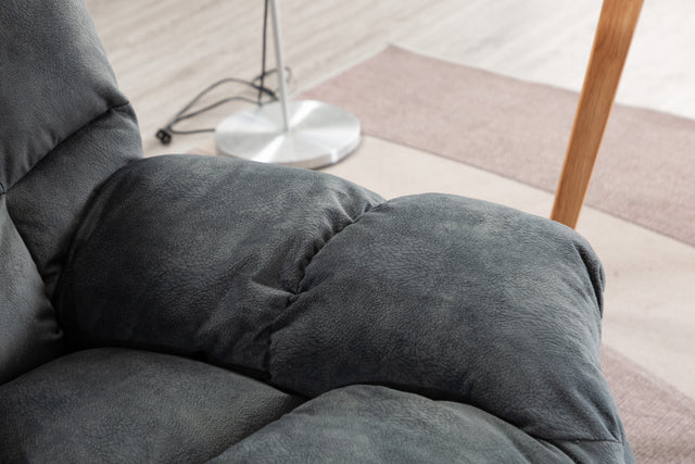 Recliner Chair Overstuffed, Manual Reclining Single Couch Wide Seat with Thickened Headrest and Back (Gray)