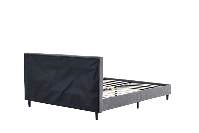 Queen Size Velvet Upholstered Tufted Platform Bed Frame / Mattress Foundation / Wood Slat Support / No Box Spring Needed / Easy Assembly, Queen, Platform Bed Only, Dark Grey