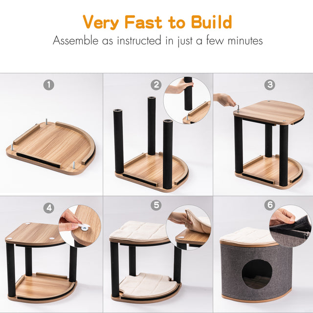 Cat House Cat Bed for Cats, Wooden Corner Cat House Cave with 2 Washable Cushions