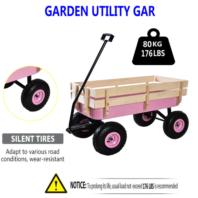 Outdoor Wagon All Terrain Pulling w/Wood Railing Air Tires Children Kid Garden