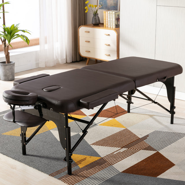 HengMing  Portable Massage table 29 Inchs Wide PU  leather,2 Section Wooden Adjustable Folding Massage Bed With Carrying Case