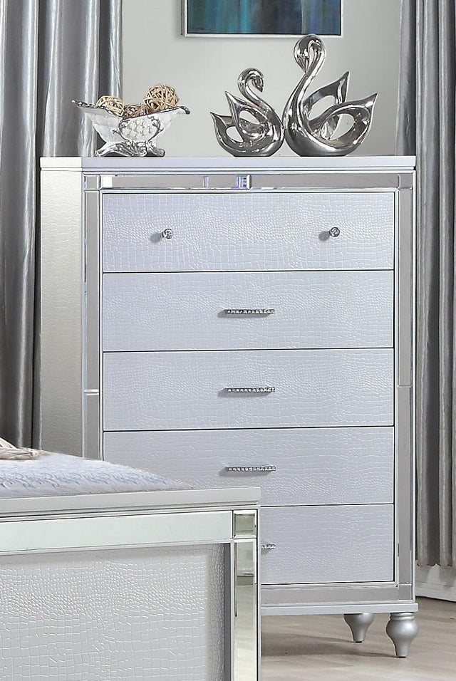 Sterling Mirror Framed Chest Made With Wood in Silver Color