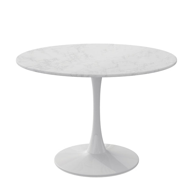 42.12"Modern Round Dining Table with Printed White Marble Table Top,Metal Base Dining Table, End Table Leisure Coffee Table