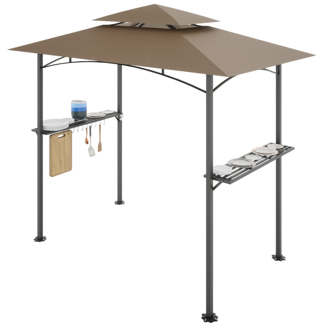 8 x 5 FT Grill Gazebo Grill Canopy Double Tiered BBQ Gazebo Outdoor BBQ Canopy, Khaki