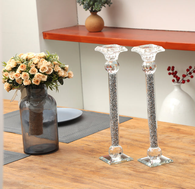 Ambrose Exquisite 2 Piece Candle Holders in Silver (Gift Box Included)
