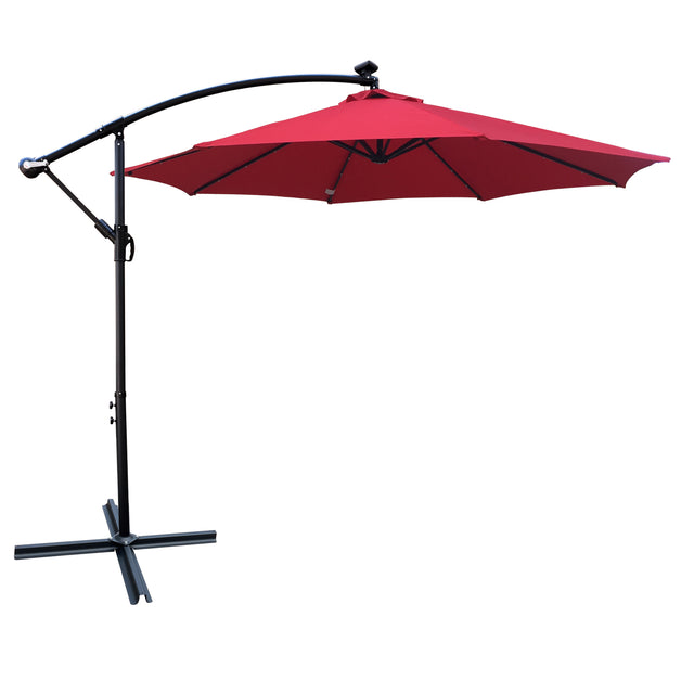 10 ft Outdoor Patio Umbrella Solar Powered LED Lighted 8 Ribs Umbrella with Crank and Cross Base for Garden Outside Deck Swimming Pool