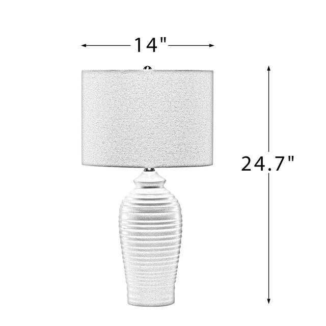 Midas 24.7" Modern LED Bedside Table Lamp with Drum-Shaped Linen Shade