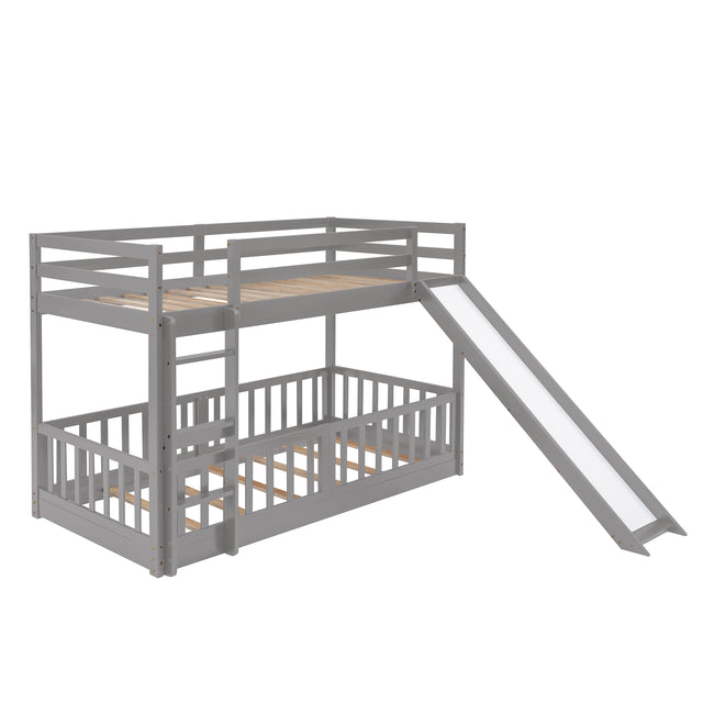 Twin Over Twin Bunk Bed with Slide and Ladder, Gray(Old SKU:LP000009AAE)