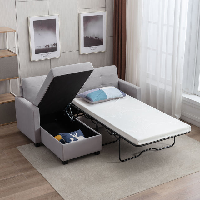 78.3" Convertible Sleeper Sofa Bed,Linen Pull Out Couch with Storage Chaise,Sleeper Counch with Memory Foam Mattress for Small Space Living Room Bedroom Office,Light Gray