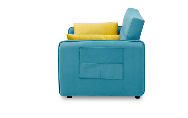 2120 Sofa Pull Out Bed Included Two Pillows 54" Velvet Sofa for Small Spaces Teal