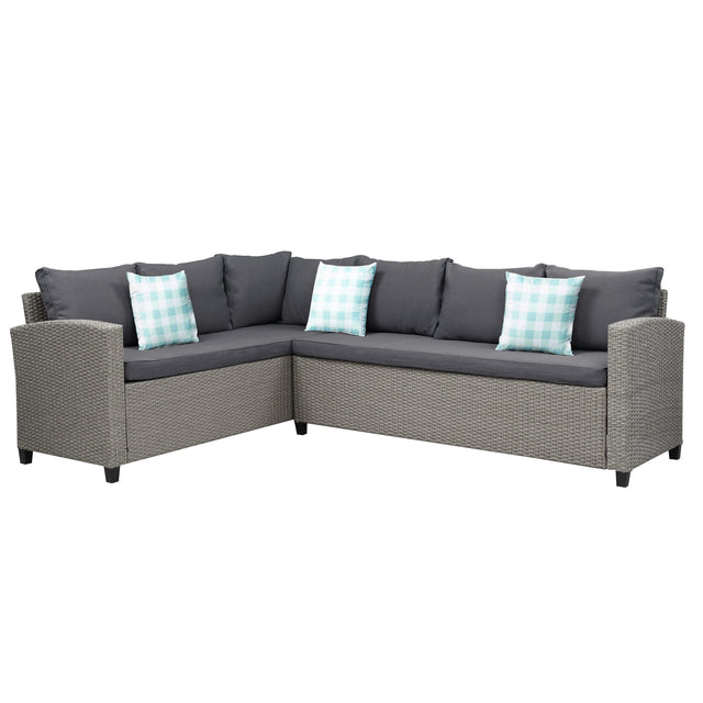 U_STYLE Patio Furniture Set, 5 Piece Outdoor Conversation Set, Dining Table Chair with Ottoman and Throw Pillows