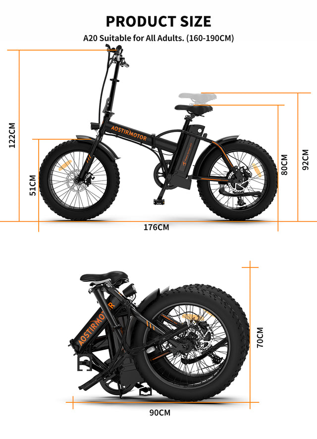 AOSTIRMOTOR Folding Electric Bike Ebike Bicycle 500W Motor 20" Fat Tire With 36V/13Ah Li-Battery Beach Snow Bicycle A20