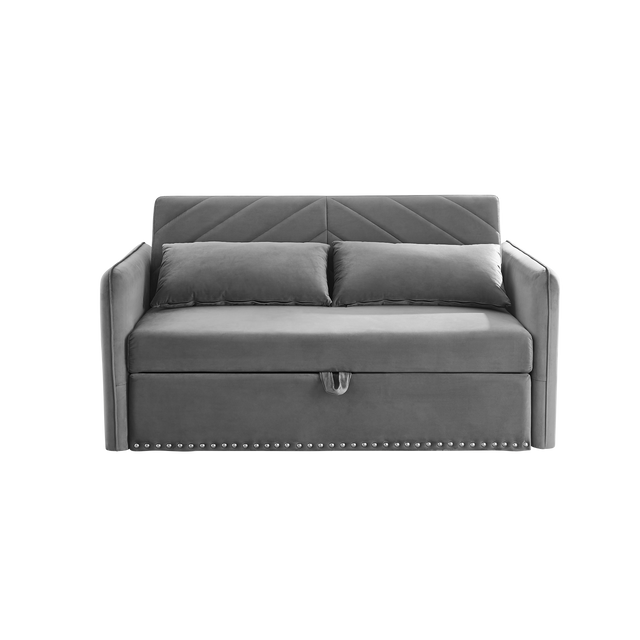 Pull-out sofa sleeper, 3-in-1 adjustable sleeper with pull-out bed, 2 lumbar pillows and side pocket, soft velvet convertible sleeper sofa bed, suitable for living room bedroom.
