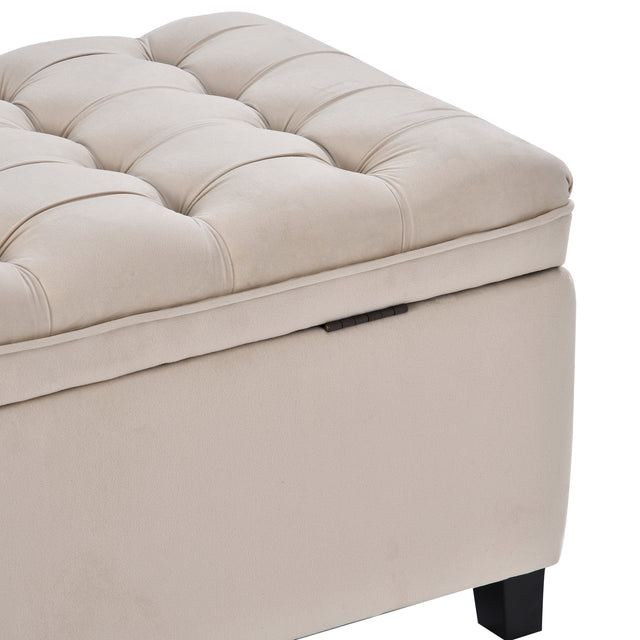 U-stye Upholstered Flip Top Storage Bench with Button Tufted Top
