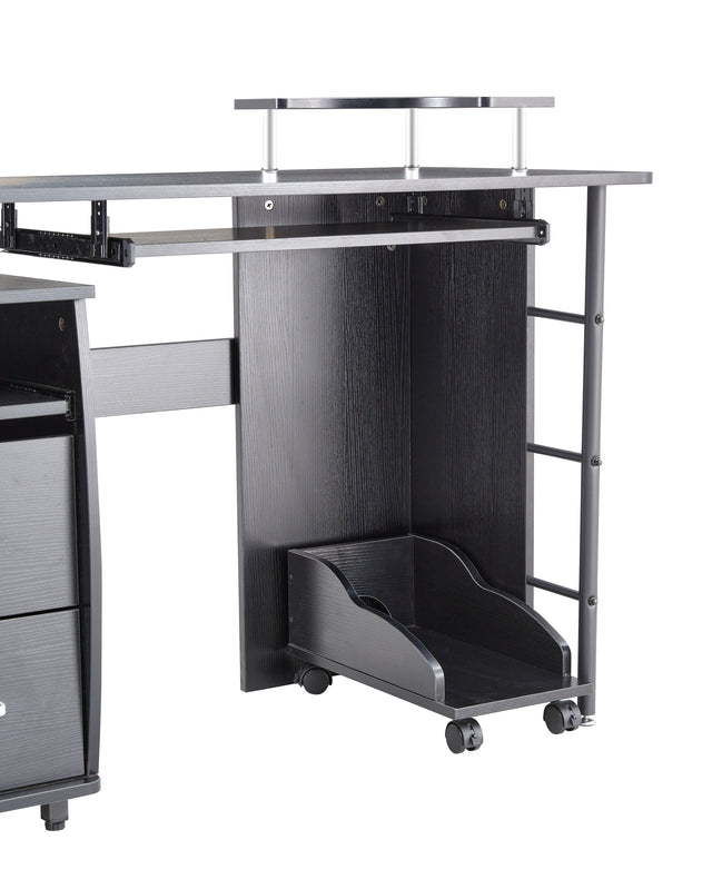 D&N solid wood computer Desk,office table with PC droller, storage shelves and file cabinet , two drawers, CPU tray,a shelf used for planting, single , black. 47.24''L 21.65''W 34.35''H