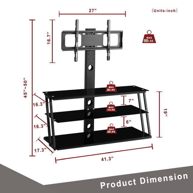 Black Multi-Function Angle And Height Adjustable Tempered Glass TV Stand