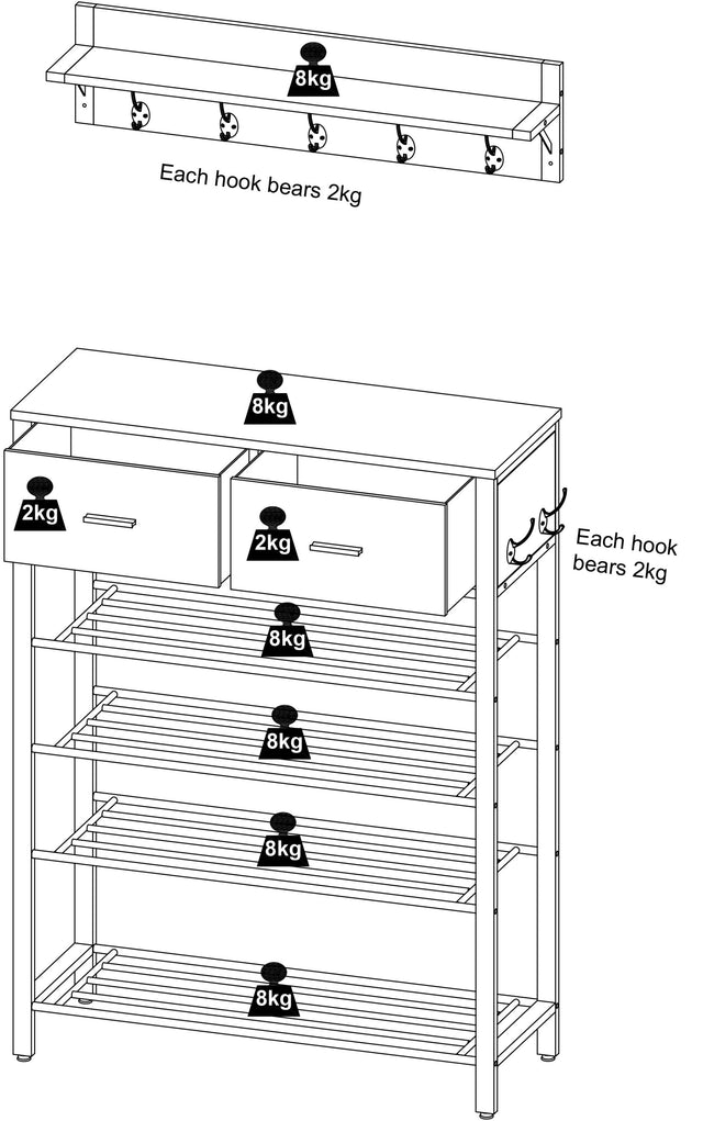 Entryway 4-tier Shoe Rack with Hall Tree, One Set Entryway Show Rack with Storage and Hooks