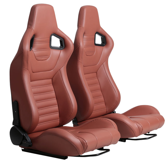 2-Piece Ergonomic Racing Seats with Adjustable Double Slides,PVC Racing Simulator Game seats,Brick Red
