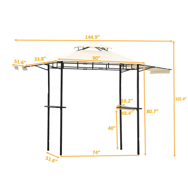 TOPMAX 12Ft.Lx4.3Ft.W Iron Double Tiered Backyard Patio BBQ Grill Gazebo with Bar Counters, Beige