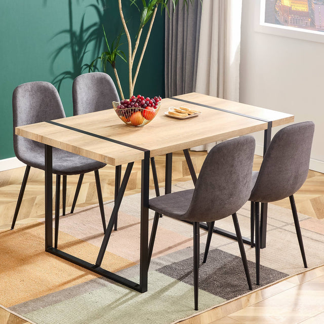 Dining Chairs Set of 4, Modern Mid-Century Style Dining Kitchen Room Upholstered Side Chairs, Accent Chairs with Soft Linen Fabric Cover Cushion Seat and Black Metal Legs,For Kitchen Lounge Farmhouse