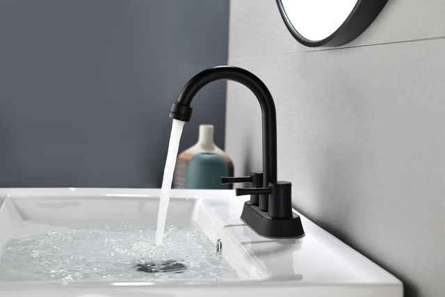 4 Inch 2 Handle Centerset Matte Black Lead-Free Bathroom Faucet, with Copper Pop Up Drain and 2 Water Supply Lines