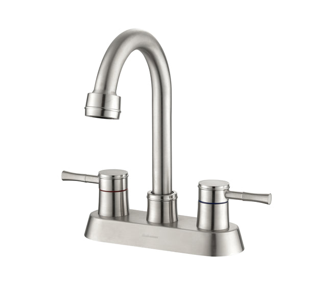 Brushed Nickel 4 Inch 2 Handle Centerset Lead-Free Bathroom Sink Faucet, with Copper Pop Up Drain and 2 Water Supply Lines,