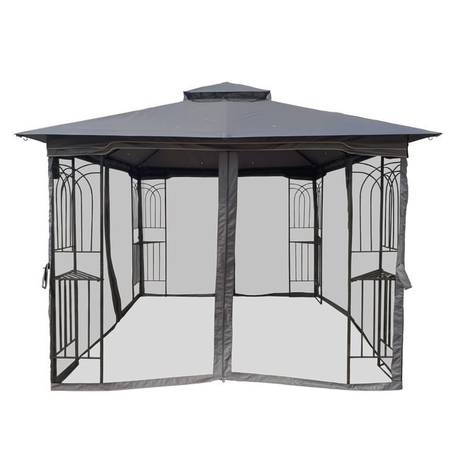 10x10 Outdoor Patio Gazebo Canopy Tent With Ventilated Double Roof And Mosquito net(Detachable Mesh Screen On All Sides),Suitable for Lawn, Garden, Backyard and Deck,Gray Top