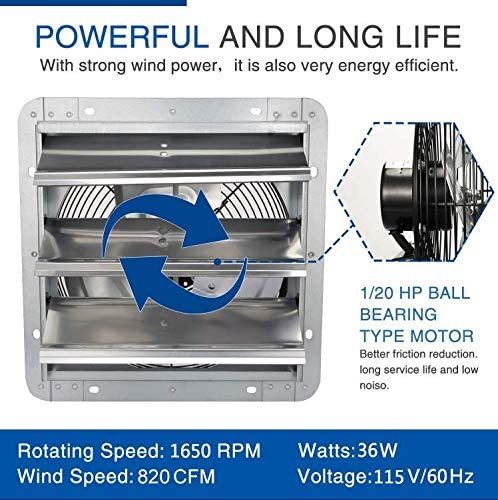iPower 10 Inch Shutter Exhaust Fan Aluminum,High Speed 1650RPM, 820CFM, 2-Pack, Silver