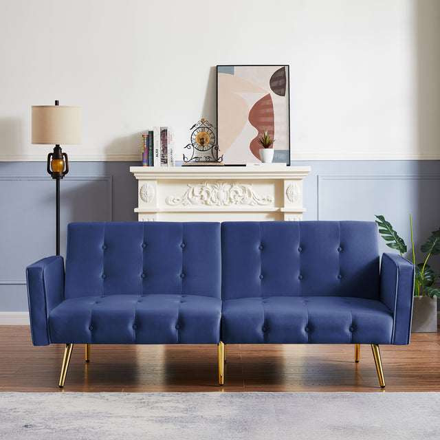 Velvet button tufted sofa bed with armrest