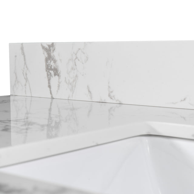 Montary 43‘’x22" bathroom stone vanity top engineered stone carrara white marble color with rectangle undermount ceramic sink and single faucet hole with back splash .