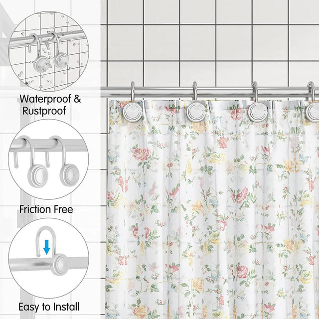 Silver Shower Curtain Hook, Zinc Alloy Hook, Round, Set of 12