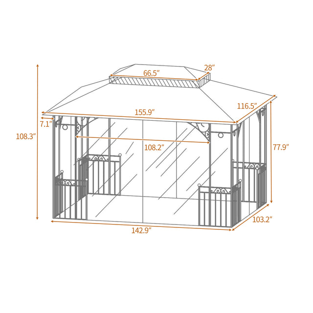 U_STYLE 13 Ft. W x 9.7 Ft. D Iron Patio Outdoor Gazebo, Double Roof Soft Canopy Garden Backyard Gazebo with Mosquito Netting Suitable for Lawn, Garden, Backyard and Deck