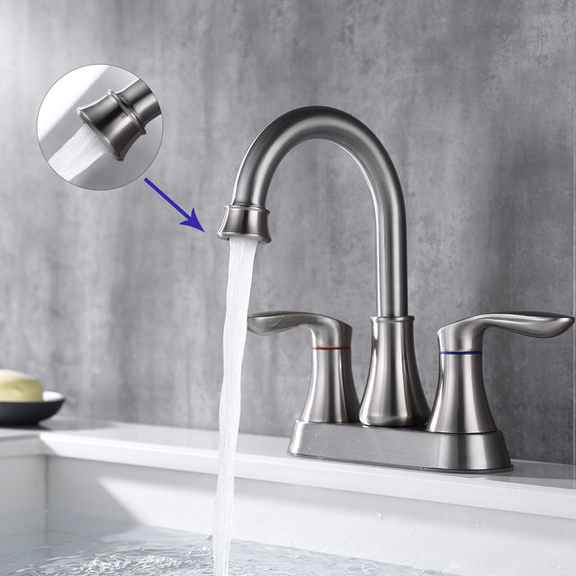 2-Handle 4-Inch Brushed Nickel Bathroom Faucet, Bathroom Vanity Sink Faucets with Pop-up Drain and Supply Hoses