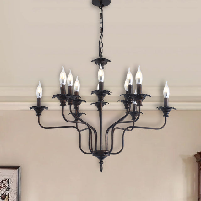 Retro American style stamen-shaped iron chandelier -12 bulbs -E12 lamp holder