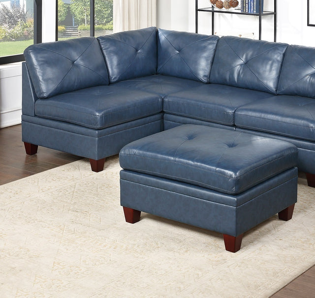 Contemporary Genuine Leather 1pc Ottoman Ink Blue Living Room Furniture