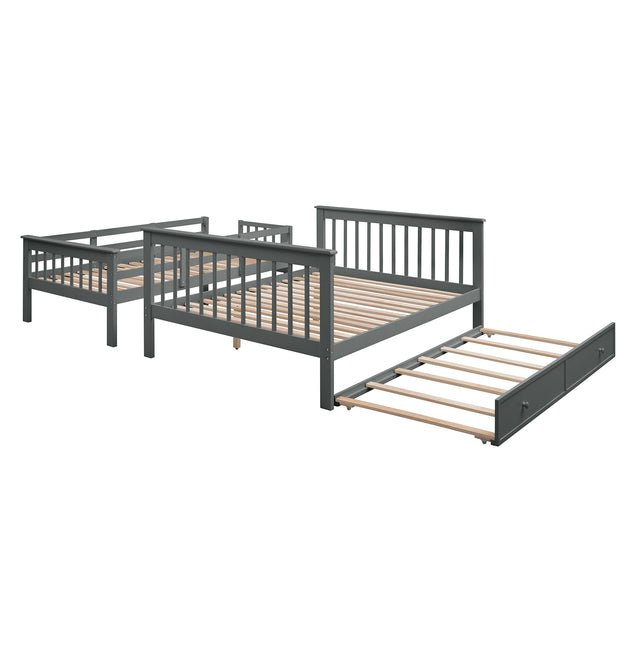 Stairway Twin-Over-Full Bunk Bed with Twin size Trundle, Storage and Guard Rail for Bedroom, Dorm, for Adults, Gray(OLD SKU :LP000119AAE)