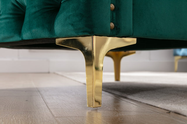 Modern Velvet Armchair Tufted Button Accent Chair Club Chair with Steel Legs for Living Room Bedroom,Green